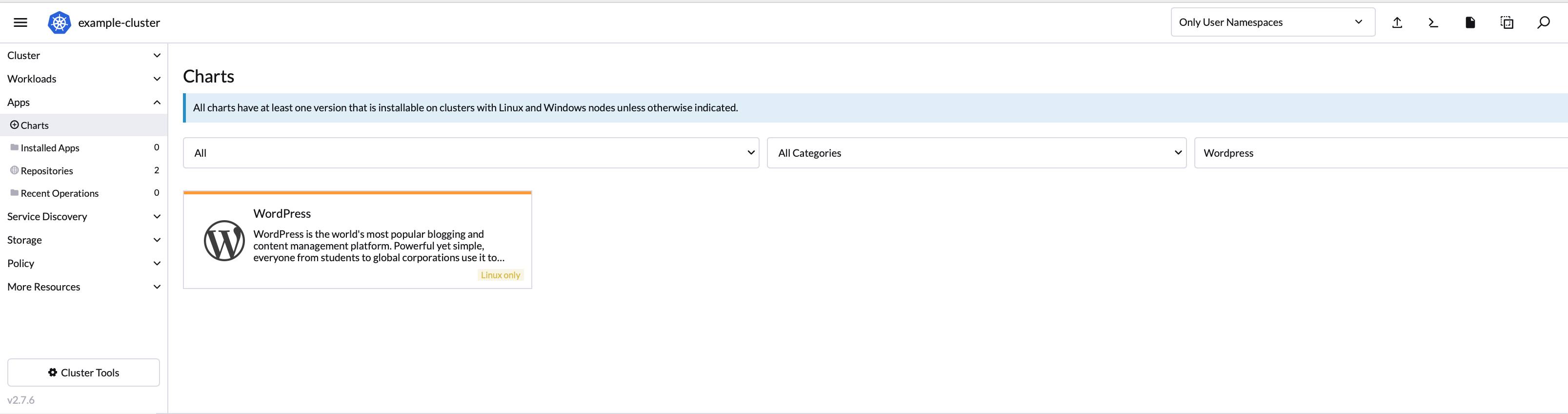 WordPress app in Rancher app library catalog WordPress app in Rancher app library catalog
