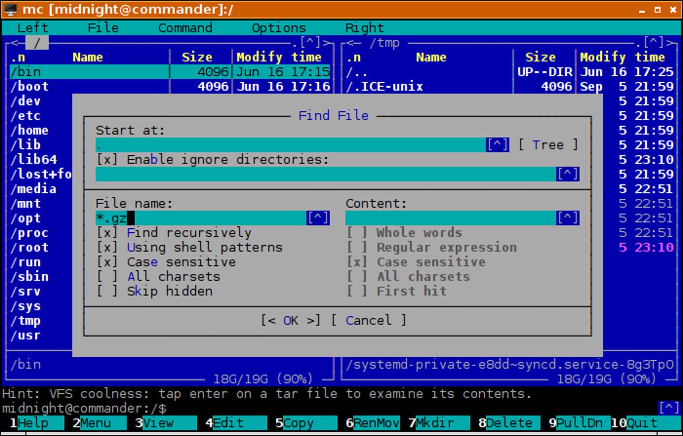 Midnight Commander - Find File Dialog Midnight Commander - Find File Dialog